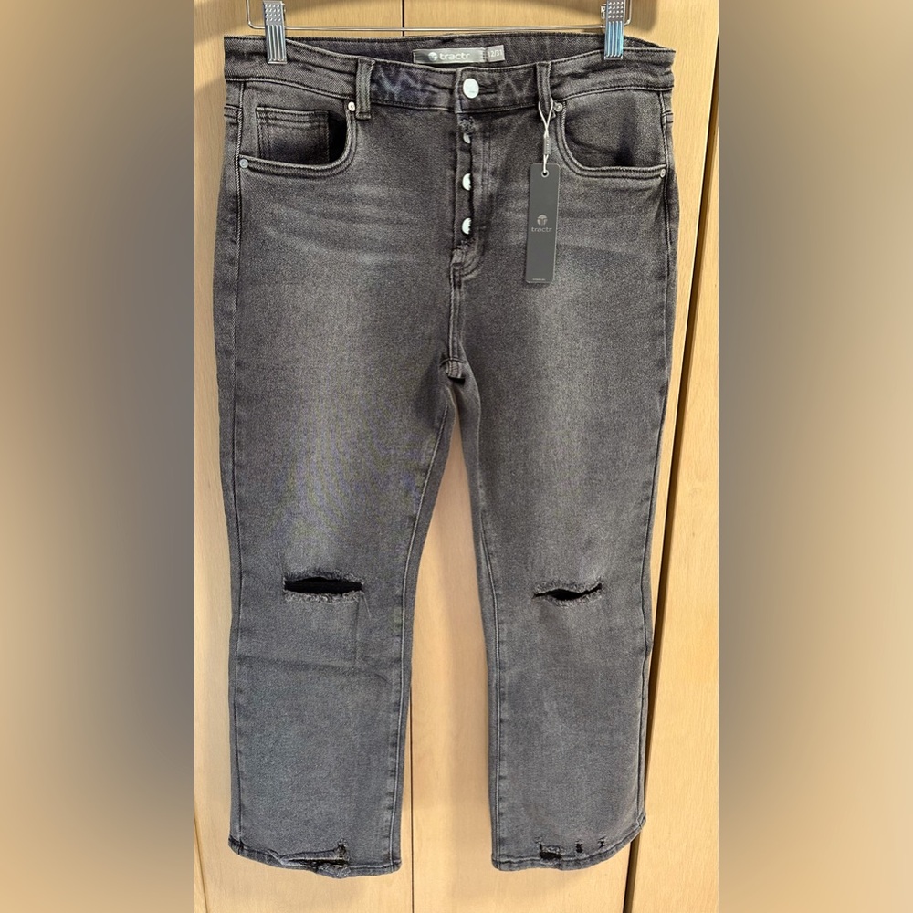 Tractr High-Rise Button-Fly Ankle Length Straight Leg Jeans - NWT
